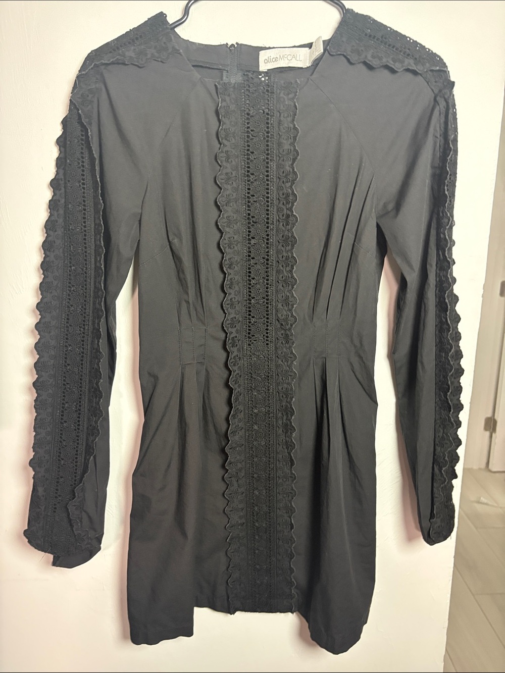 Alice McCall Black Lace-Trim Long Sleeve Mini Dress size 0